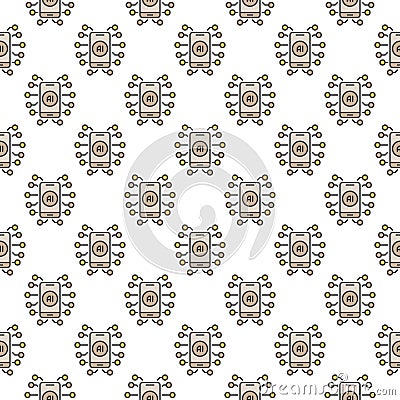 Smartphone and Artificial Intelligence vector AI in Mobile Device colored seamless pattern Vector Illustration
