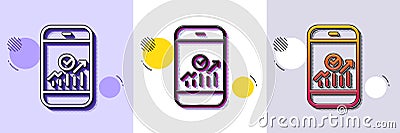 Smartphone Audit or Statistics line icon. Halftone dotted pattern. Vector Vector Illustration