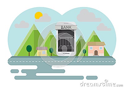 Smartphone banking online concept countryside Vector Illustration