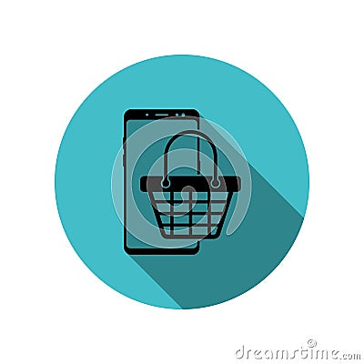 Smartphone basket long shadow icon. Simple glyph, flat vector of mobile concept icons for ui and ux, website or mobile application Stock Photo