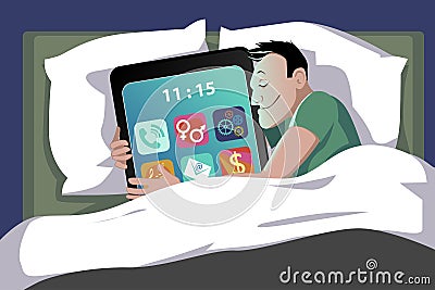 Smartphone in bed Vector Illustration