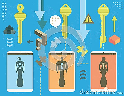Smartphone biometric key access Vector Illustration