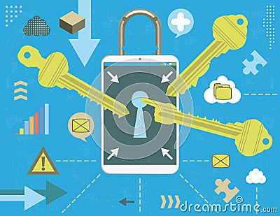 Smartphone biometric key access Vector Illustration