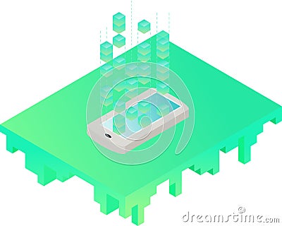 Smartphone bits transmit. Isometric art Vector Illustration