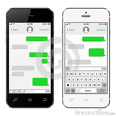 Smartphone black and white, chatting sms app template speech bubbles Vector Illustration