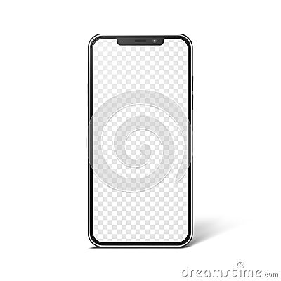 Smartphone with blank transparent screen, realistic mockup. Modern frameless phone, vector template for web or mobile app design Vector Illustration