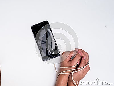 smartphone bondage arm by changer line Stock Photo