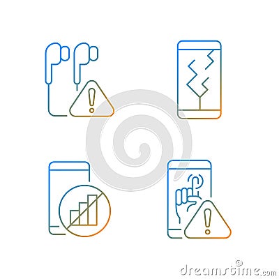 Smartphone breakdowns gradient linear vector icons set Vector Illustration