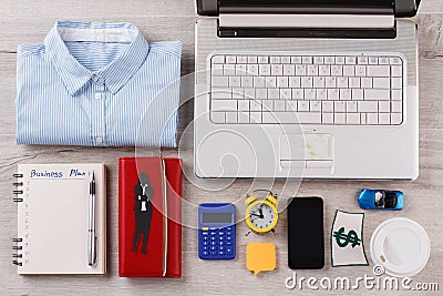 Smartphone, calculator and car`s mini model. Stock Photo