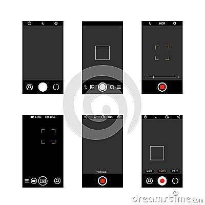 Smartphone camera screen interface. Modern social media mobile application ui photo frame design, camera settings Vector Illustration