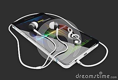 Smartphone character enjoying music on headphones 3d illustration, isolated black Cartoon Illustration