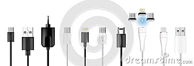 Smartphone Charging Plugs Set Vector Illustration