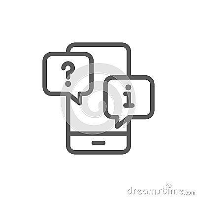 Smartphone with chat cloud, faq and answers line icon. Vector Illustration