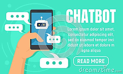 Smartphone chatbot concept banner, flat style Vector Illustration