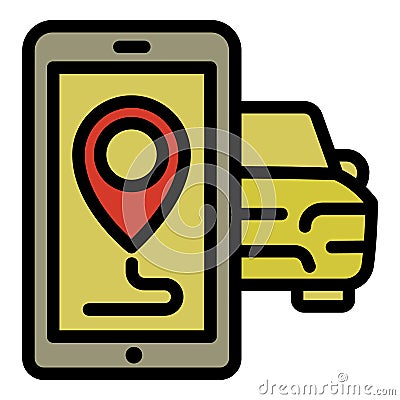 Smartphone city car sharing icon, outline style Vector Illustration