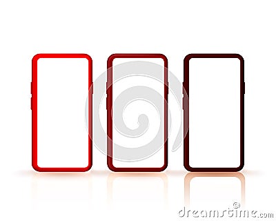 Smartphone color set collection, mobile display screen, white background. Vector Vector Illustration