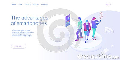 Smartphone communication concept in isometric vector illustration. Electronic messaging app for cell phone. Social media or mobile Vector Illustration