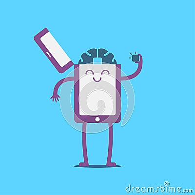 Smartphone with computer brain vector Vector Illustration