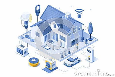 Smartphone control transforms how security cameras adapt to emergencies with strong wireless signals and secure notifications. Cartoon Illustration