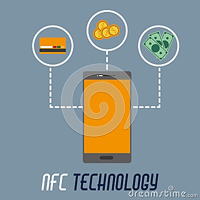 Smartphone with credi card option to nfc payment Vector Illustration