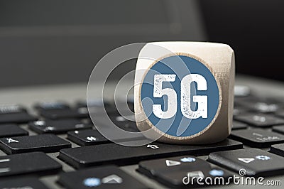 Smartphone and cube with internet broadband standard 5G Stock Photo