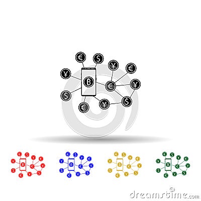 Smartphone, currency, bitcoin multi color style icon. Simple glyph, flat vector of mobile concept icons for ui and ux, website or Stock Photo