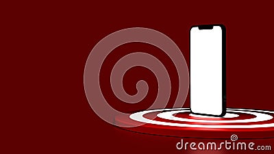 Smartphone on the dartboard in red background. Business concept. 3D Illustration Stock Photo
