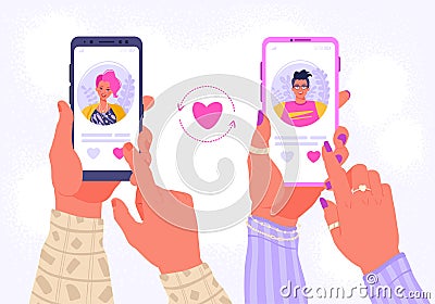 Smartphone with dating application that help people find love. Vector Illustration