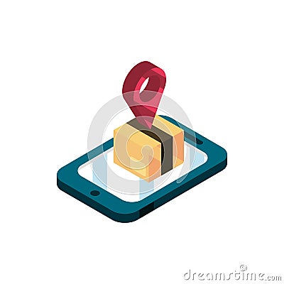 Smartphone delivery box destination online shopping isometric icon Vector Illustration