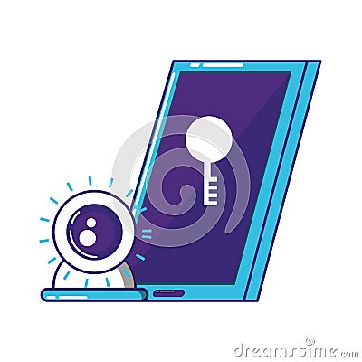 Smartphone device with cctv camera Vector Illustration