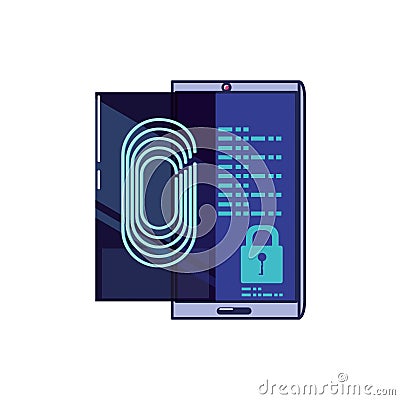 Smartphone device with fingerprint reader Vector Illustration