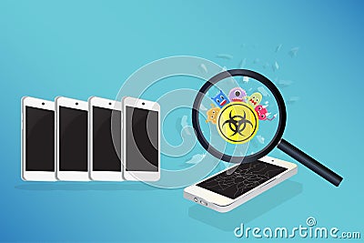 Smartphone device infected virus Vector Illustration