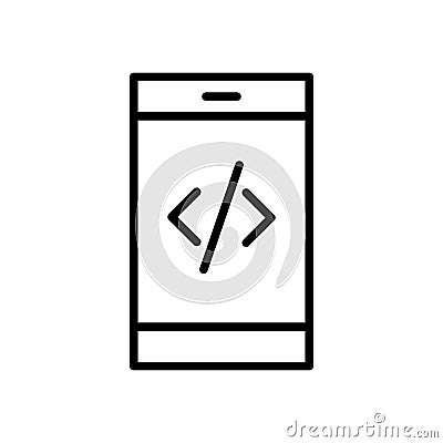 Smartphone device tech with code signs line style icon Vector Illustration