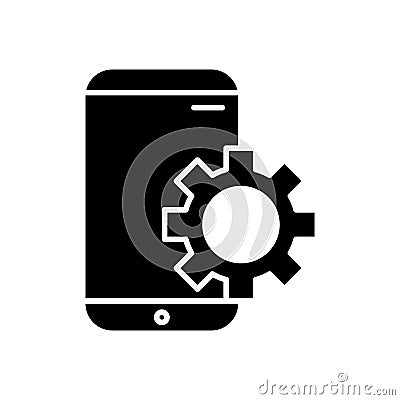 Smartphone device tech with gear silhouette style icon Vector Illustration