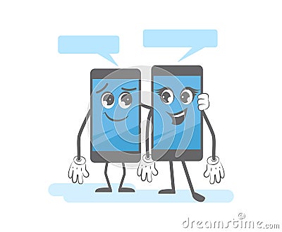 Smartphone dialog. Cartoon gadgets speaking together digital mobile devices smart speech vector characters Vector Illustration