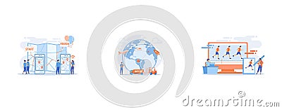 Smartphone digital map, GPS navigation mobile application, Company specializing in foreign products, Animator working on character Vector Illustration
