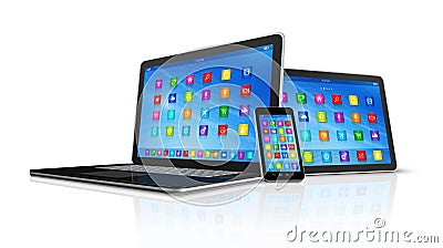 Smartphone, Digital Tablet Computer and Laptop Stock Photo