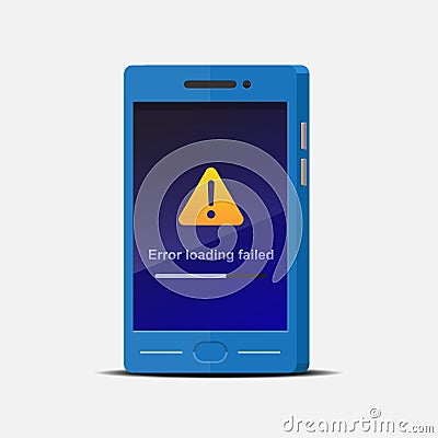 Smartphone display error loading failed on screen isolated on white background Vector Illustration