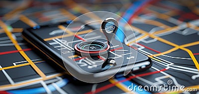 Smartphone displaying a colorful map with a location marker, symbolizing navigation and modern technology Stock Photo