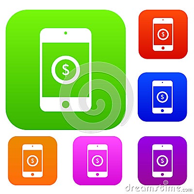 Smartphone with dollar sign on display set collection Vector Illustration