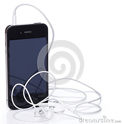 Smartphone and earphones Stock Photo