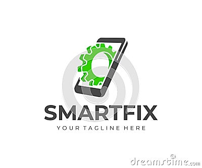 Smartphone engineering logo design. Mobile phone fixing vector design Vector Illustration