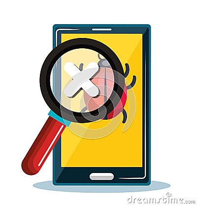 smartphone error system safety icon design Cartoon Illustration