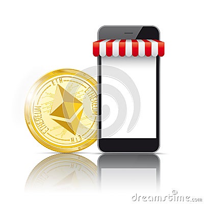 Smartphone Ethereum Payment Online Shop Vector Illustration