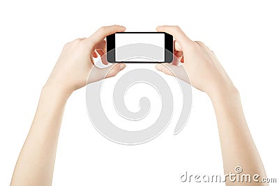 Smartphone in female hands taking photo Stock Photo
