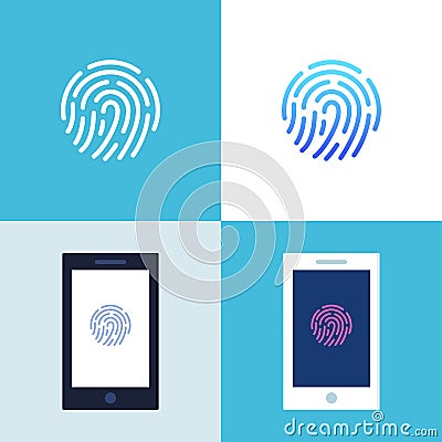 Smartphone with Fingerprint Authentication Sign on Screen. Identification, Verification and Data Protection Concept Vector Illustration