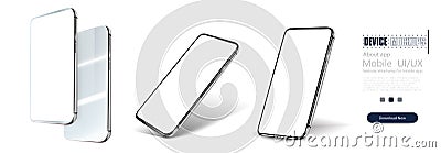 Smartphone frame less blank screen, rotated position. A collection of smartphones at different angles. Collection mobile Vector Illustration