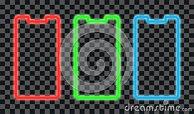 Smartphone frame red, green and blue neon line design for a mobile phone screen, wallpaper, background. Vector Vector Illustration