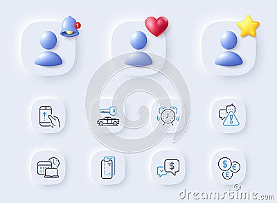 Smartphone glass, Payment received and Work time line icons. For web app, printing. Vector Vector Illustration