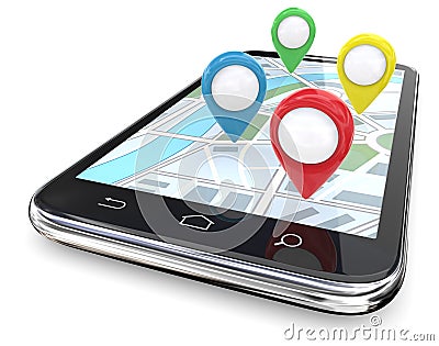 Smartphone GPS pointers. Stock Photo